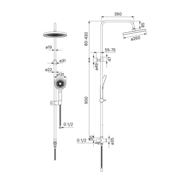 Душевой гарнитур с верхней лейкой IDDIS SpaHome (SPA3F0Ci76)