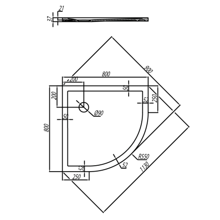 Душевой поддон (80х80) Aquaton Калифорния M 1A740036CA010