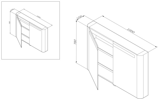 Зеркальный шкаф (100х70) Am.Pm Sensation M30MCX1001FG
