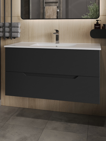 Тумба подвесная с раковиной Orange Line Li-100Tub+Ra черный матовый