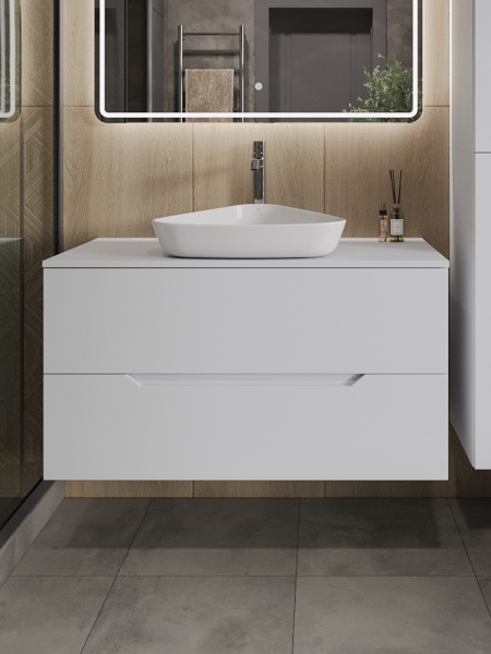 Тумба с раковиной подвесная 100 см, Orange Line Li-100TuwMDF+B07-500W белый