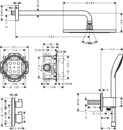 Душевой комплект с термостатом Hansgrohe Croma 280 Ecostat S 1jet 27954000 хром