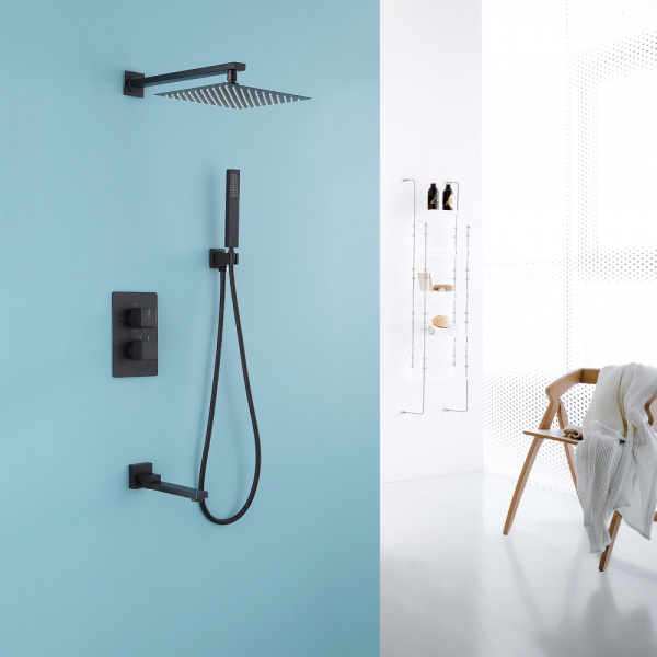 Душевой комплект ABBER Daheim AF8250B скрытого монтажа с изливом, термостат, черная матовая