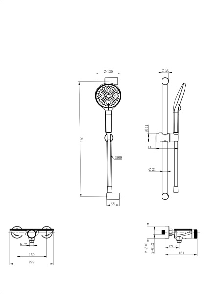 Смеситель для душа с гарнитуром WONZON & WOGHAND ClickPlate, черный матовый WW-B2052-A-MB Смеситель для душа с гарнитуром WONZON & WOGHAND ClickPlate, черный матовый WW-B2052-A-MB
