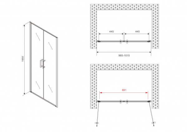 Душевая дверь (100х195) ABBER Sonnenstrand AG04100BC черный, распашная