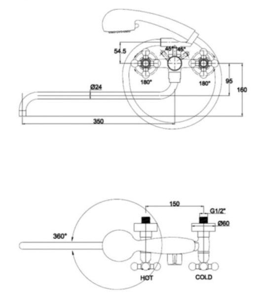 Смеситель для ванны с душем KAISER Carlson Lux (11155)