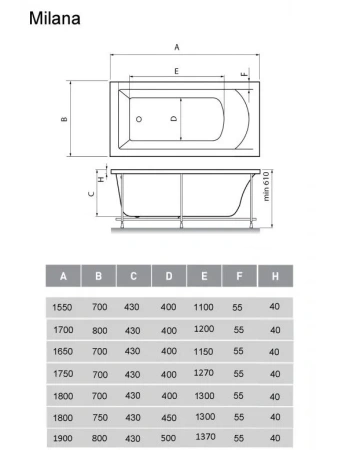 Акриловая ванна (170х80) Vayer Milana Гл000026961