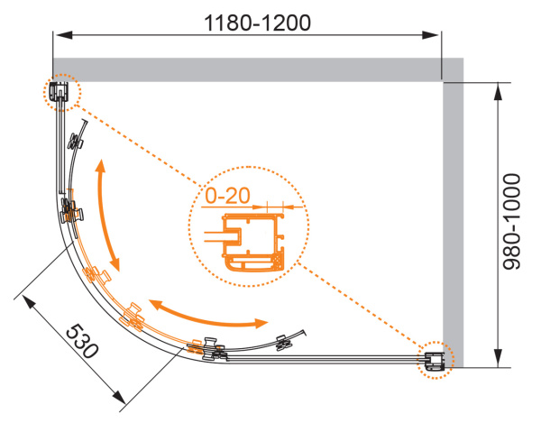 Душевой уголок (120х100) CEZARES ANIMA ANIMA-W-RH-2-120/100-P-Cr-R