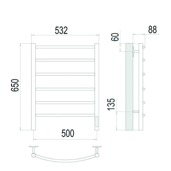 Полотенцесушитель электрический Terminus Классик подключение справа (500х650) П6 4670078561404 сатин