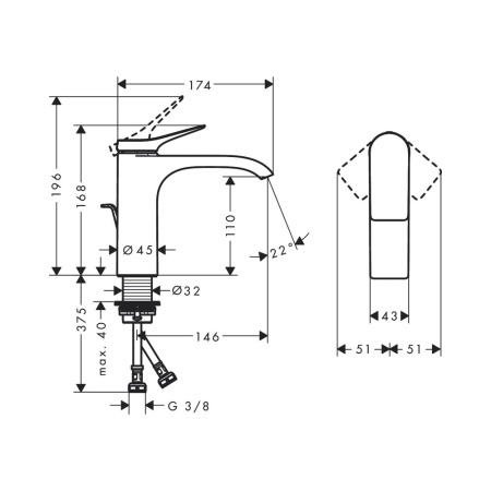 Смеситель для раковины с донным клапаном Hansgrohe Vivenis 75020670 черный матовый