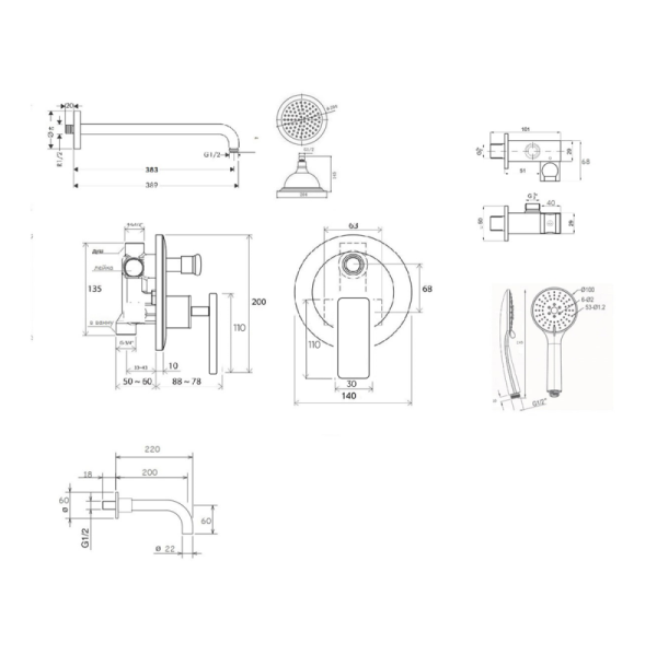 Комплект для душа с изливом Bronze de Luxe Pure A800/9143-3 Комплект для душа с изливом Bronze de Luxe Pure A800/9143-3