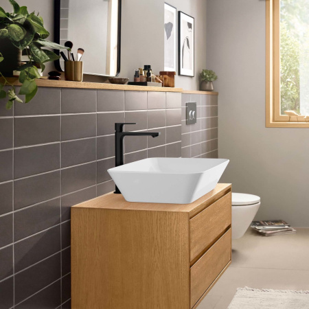 Смеситель для раковины с донным клапаном CoolStart EcoSmart+ Hansgrohe Rebris E 72591670 черный матовый