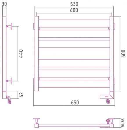 Полотенцесушитель Электрический Cунержа Центурион 2.0 Правый (600x600) Темный Титан Муар 15-5603-6060