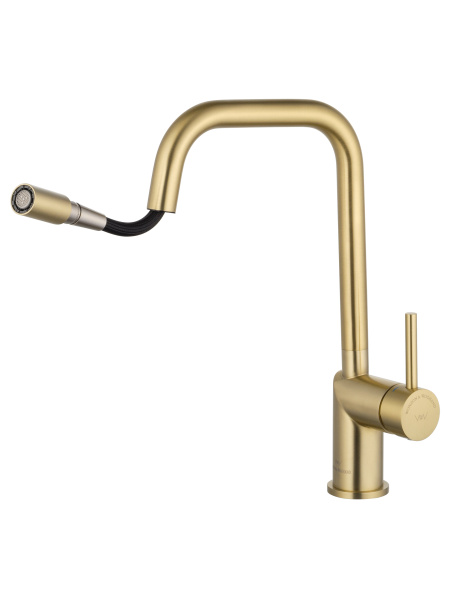 Смеситель для кухни с выдвижым изливом WONZON & WOGHAND, брашированное золото WW-6018-BG