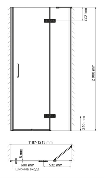 Душевая дверь (120х200) WasserKRAFT Aller 10H05RBLACK