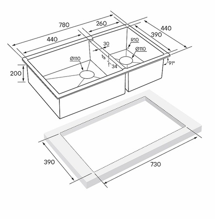 Кухонная мойка Paulmark  Axel PM227844-GM вороненая сталь