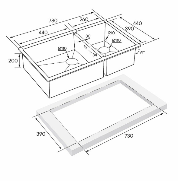 Кухонная мойка Paulmark  Axel PM227844-GM вороненая сталь