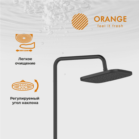 Душевая система Orange Thermo T02S4-911b термостат с изливом, черный матовый