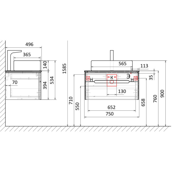 Тумба под раковину Jorno Shine 75  Shi.01.75/P/W