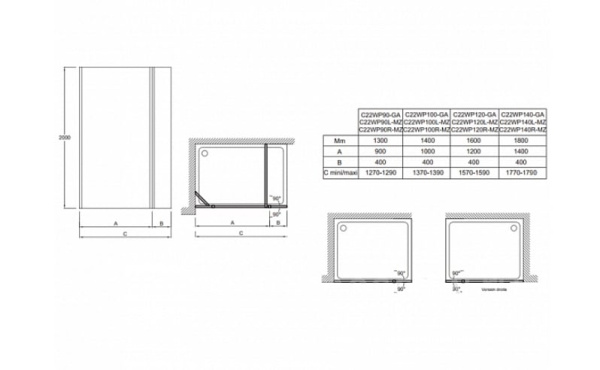 Душевое ограждение 90 см, правое, Jacob Delafon Contra C22WP90R-MZ