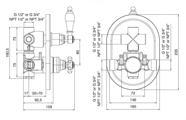 Смеситель с термостатом Cezares Vintage VINTAGE-VDIM2-T-03/24-Sw-N