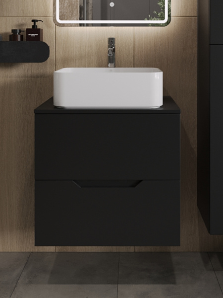 Тумба с раковиной подвесная 60 см, Orange Line Li-60TubMDF+B02-460W черный/белый