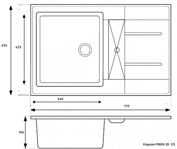 Кухонная мойка Whinstone Коралл (В18) черный металлик 44114