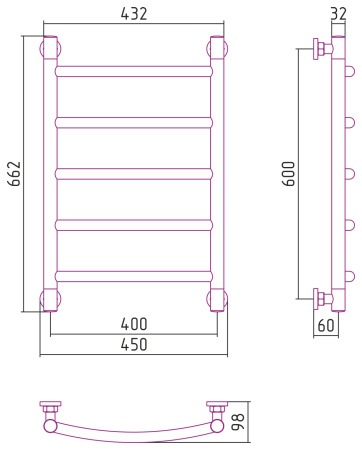 Полотенцесушитель Водяной Выгнутая Сунержа Галант + (60х40) Хром 00-0200-6040