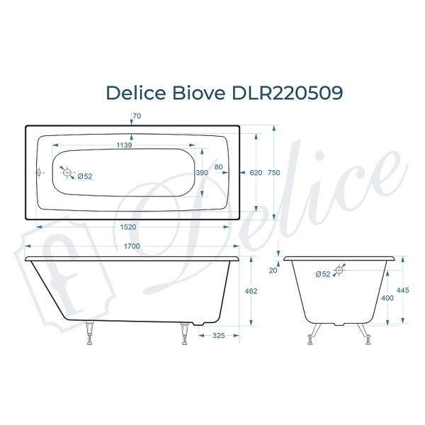 Ванна чугунная (170х75) Delice Biove DLR220509 без ножек и антискользящего покрытия Ванна чугунная (170х75) Delice Biove DLR220509 без ножек и антискользящего покрытия