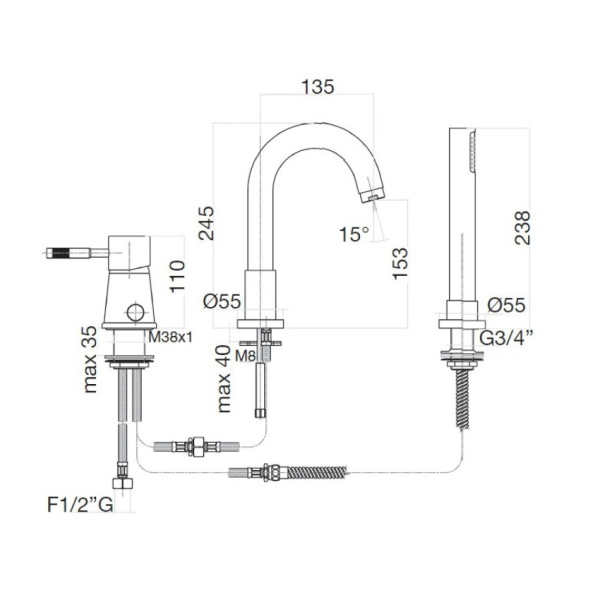 Смеситель на борт ванны Webert Rimini RI850701560, черный Смеситель на борт ванны Webert Rimini RI850701560, черный