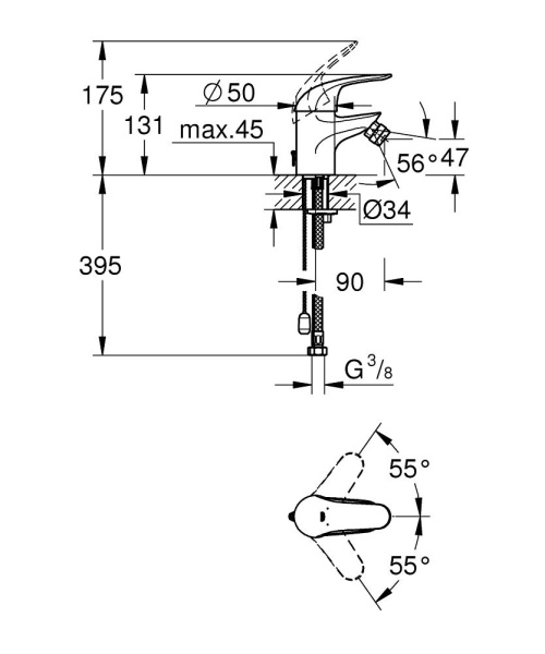 Смеситель для биде однорычажный Grohe Euroeco 32882 000 (32882000) хром