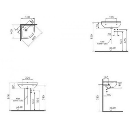 Угловая раковина-умывальник Vitra S 50 5306B003-0999 (40х40 см)