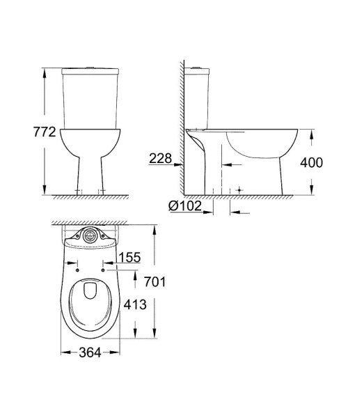 Унитаз напольный безободковый GROHE Bau Ceramic 39429 000 (39429000)
