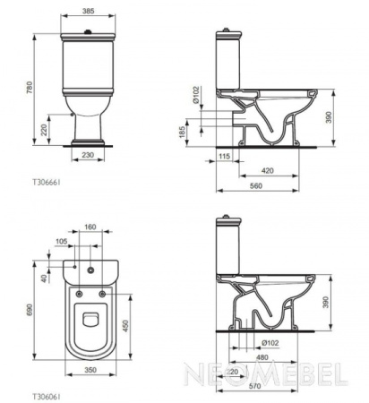 УНИТАЗ-КОМПАКТ IDEAL STANDARD CALLA T306661 (ГОРИЗОНТАЛЬНЫЙ)