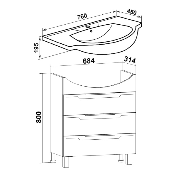 Тумба под раковину Runo  Верона 75 (00000001146)