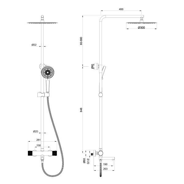Душевая система с термостатом Oliveeka Y OL-739902-BN, никель матовый