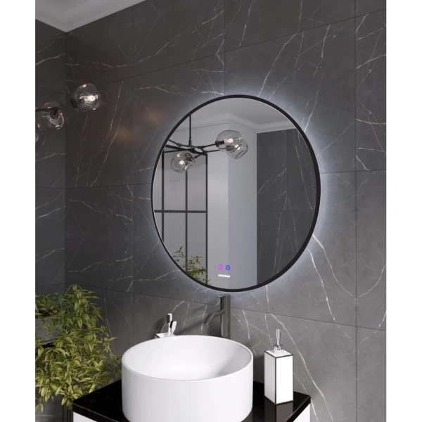 Зеркало (80х80) Grossman COSMO-норма BLACK 1980802 LED с сенсорным выключателем и подогревом