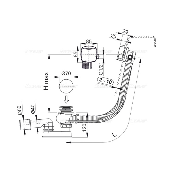 Слив-перели налив для ванны AlcaPlast А564CRМ1