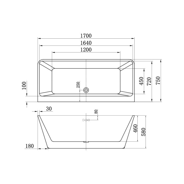 Ванна акриловая (170х75) Vincea VBT-105