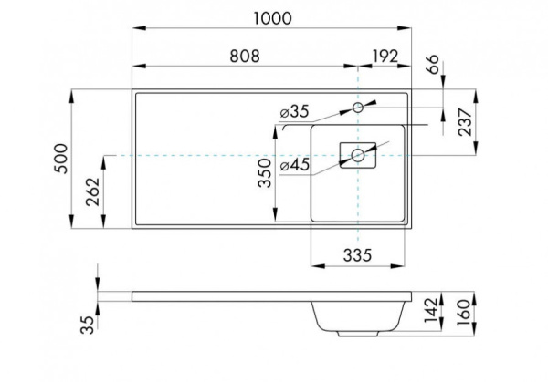 Раковина Aquaton Лайн 1A72073KLF010, 100 см, литьевой мрамор, правая, белая