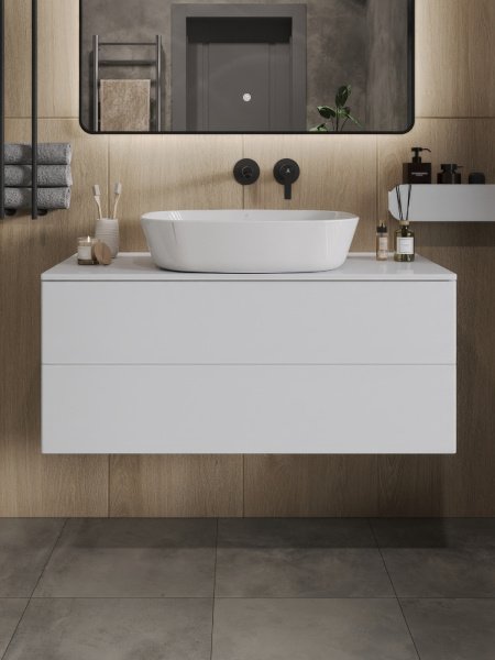 Тумба с раковиной подвесная 100 см, Orange Otto Ot-100TuMDF+B08-500W белый глянец