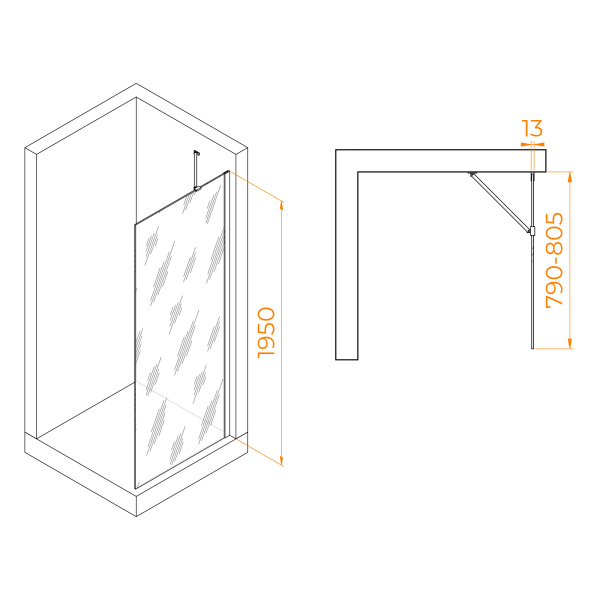Душевая перегородка 80 см RGW WA-110B Walk In 351011008-14 прозрачное