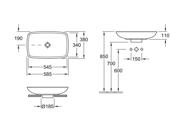 Раковина накладная  Villeroy&Boch PLUS Loop&Friends 515400R1  (58х38 см)