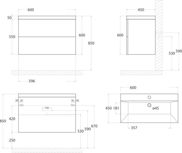 База под раковину подвесная Art&Max AM-Verona-Push-600-2C-SO-Ven Венециано