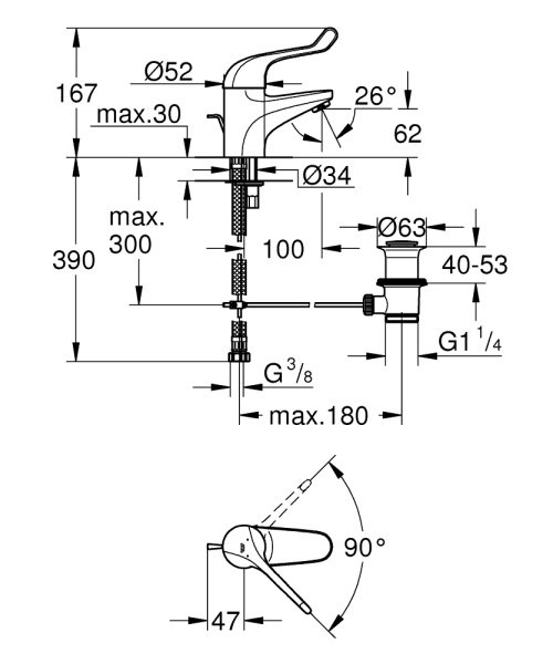 Смеситель однорычажный безопасный для раковины Grohe Euroeco Speсial 32788 000 (32788000)