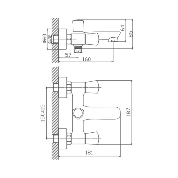 Смеситель для ванны Cron CN61866 Смеситель для ванны Cron CN61866