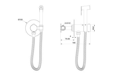 Смеситель с гигиеническим душем и термостатом встраиваемый WONZON & WOGHAND, темный графит WW-88829909-BGM