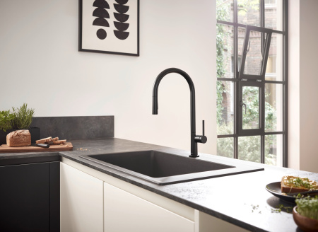 Смеситель для кухни с выдвижным изливом sBox Hansgrohe Talis M54 1jet 72803670 черный матовый