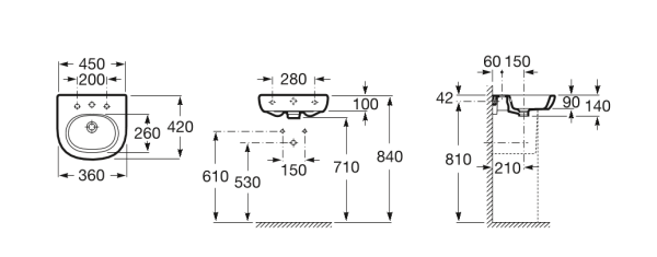 Раковина подвесная (45x42) Roca Meridian  327245000