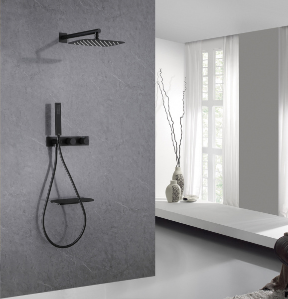 Душевой комплект ABBER Rund AF8750B скрытого монтажа с изливом, термостат, черная матовая